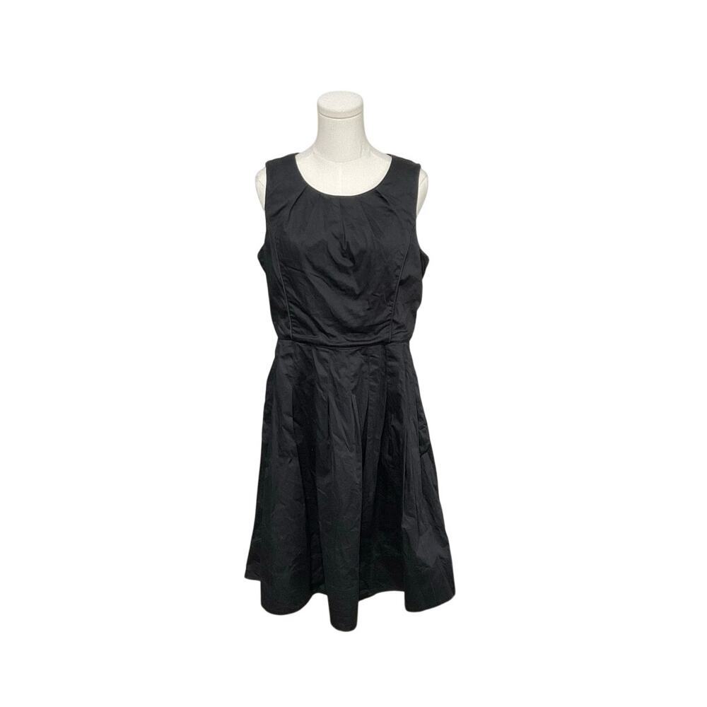 Talbots Black Sleeveless Fit & Flare Dress Size 12 Large Pleated Pockets